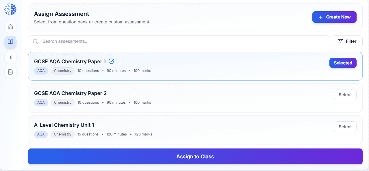 Assign a mock exam in seconds - Teachers select from thousands of exam-board specific past-paper questions or create custom assessments. Assign homework, class activities, end-of-unit tests, or full mock exams with a few clicks.